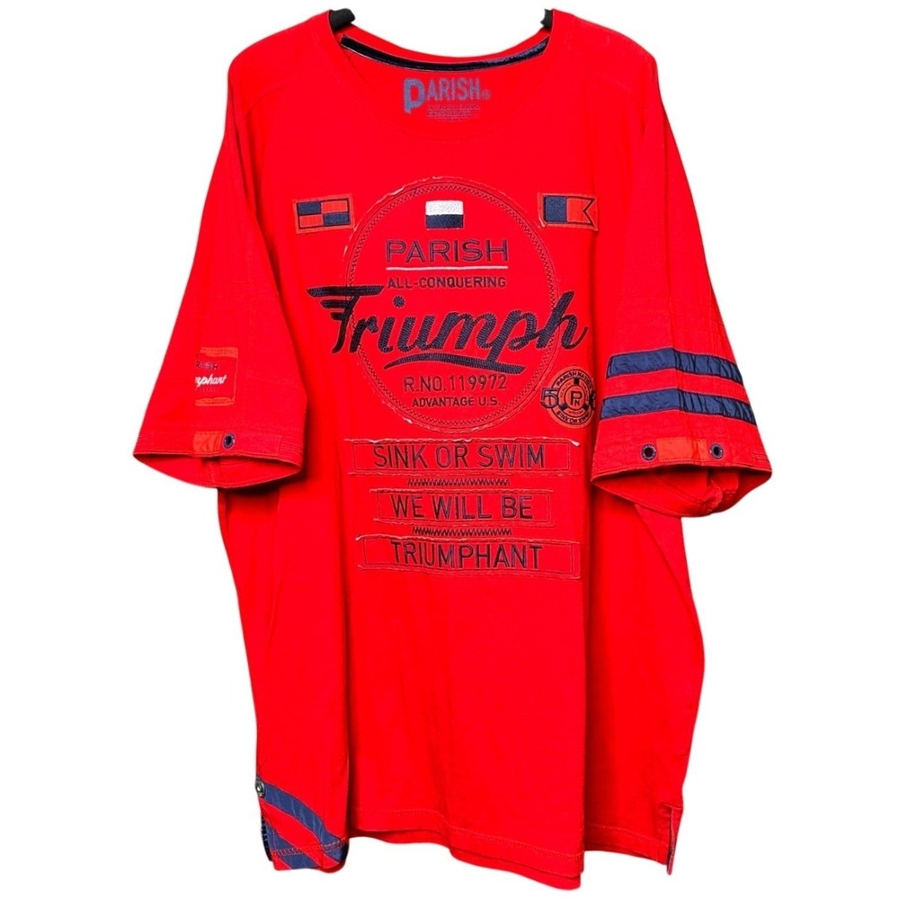 Rare Y2K Embroidered Streetwear Parish Nation Graphic T-Shirt Mens 3XL Patchwork